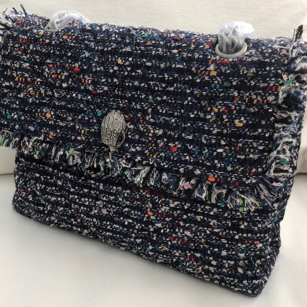 KURT GEIGER LONDON LARGE TWEED KENSINGTON X  Blue/Black NWT